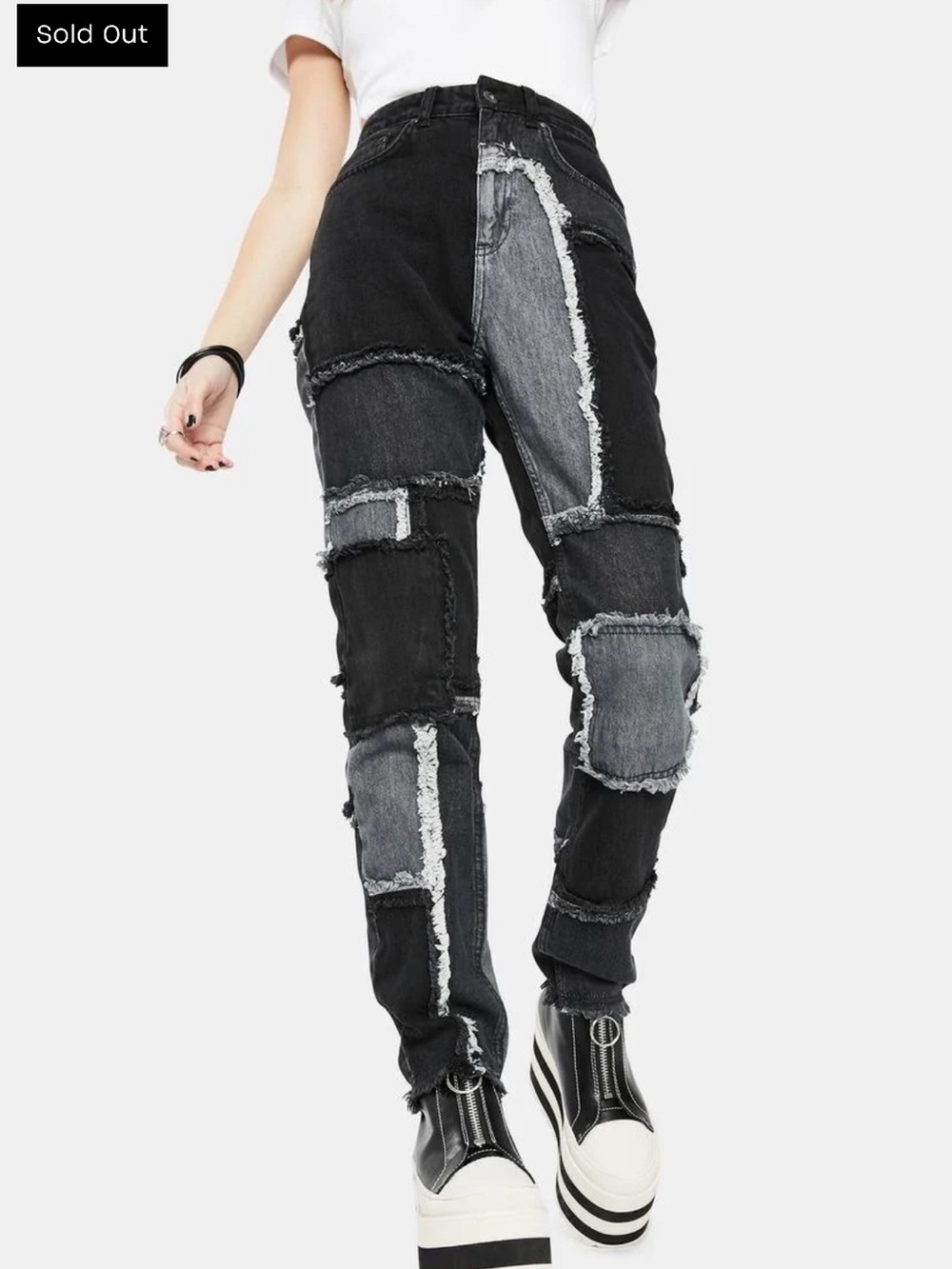 Ragged Priest Dolls Kill Black & Gray Patchwork Distressed Jeans